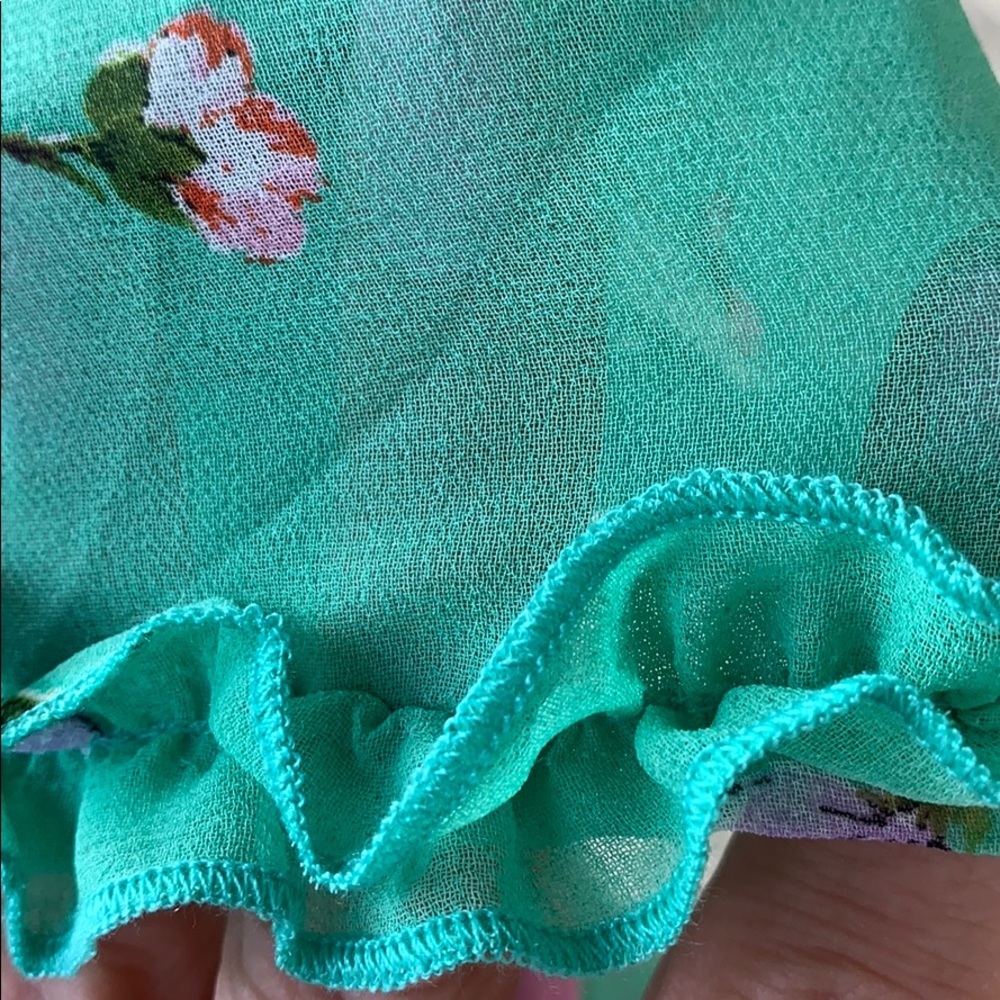 Green Floral Lined Ruffle Trim Wrap Dress - Picture 8 of 11